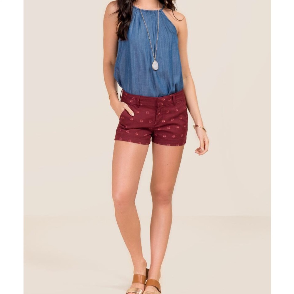 Francesca’s Harper SMALL Burgundy Yellow Tiny Cat  Shorts Chino 3in Inseam